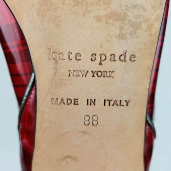 Kate Spade Womens Ballet Flats Red Plaid Bow Sz 8 - Picture 9 of 10